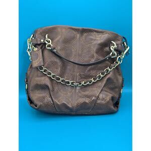 Coach Brooke Monogram Metallic Brown Leather Gold Accents Hobo Purse B1063-15002